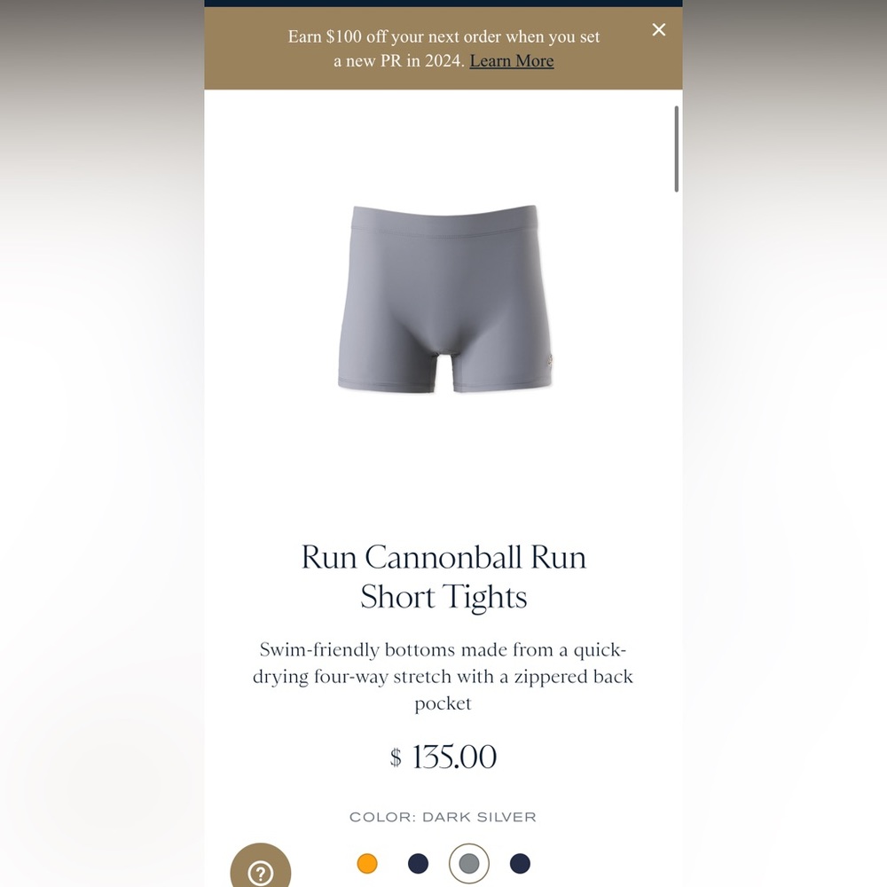 Tracksmith Women’s Running Cannonball Swim Run Collection Shorts in Gray, XS